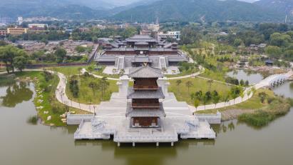 景点：山西太原晋祠古建筑航拍